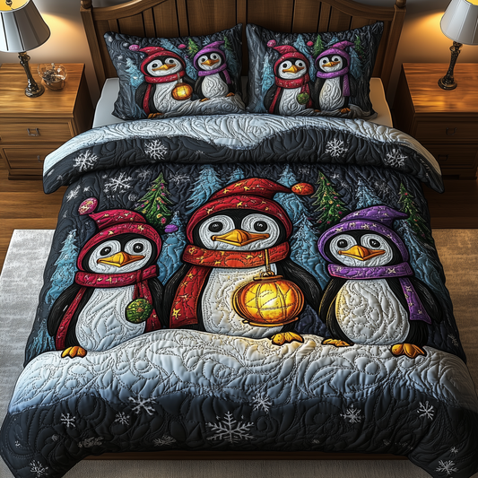 Snowy Penguin Delight 3-Piece Quilted Bedding Set GFTOHD1048