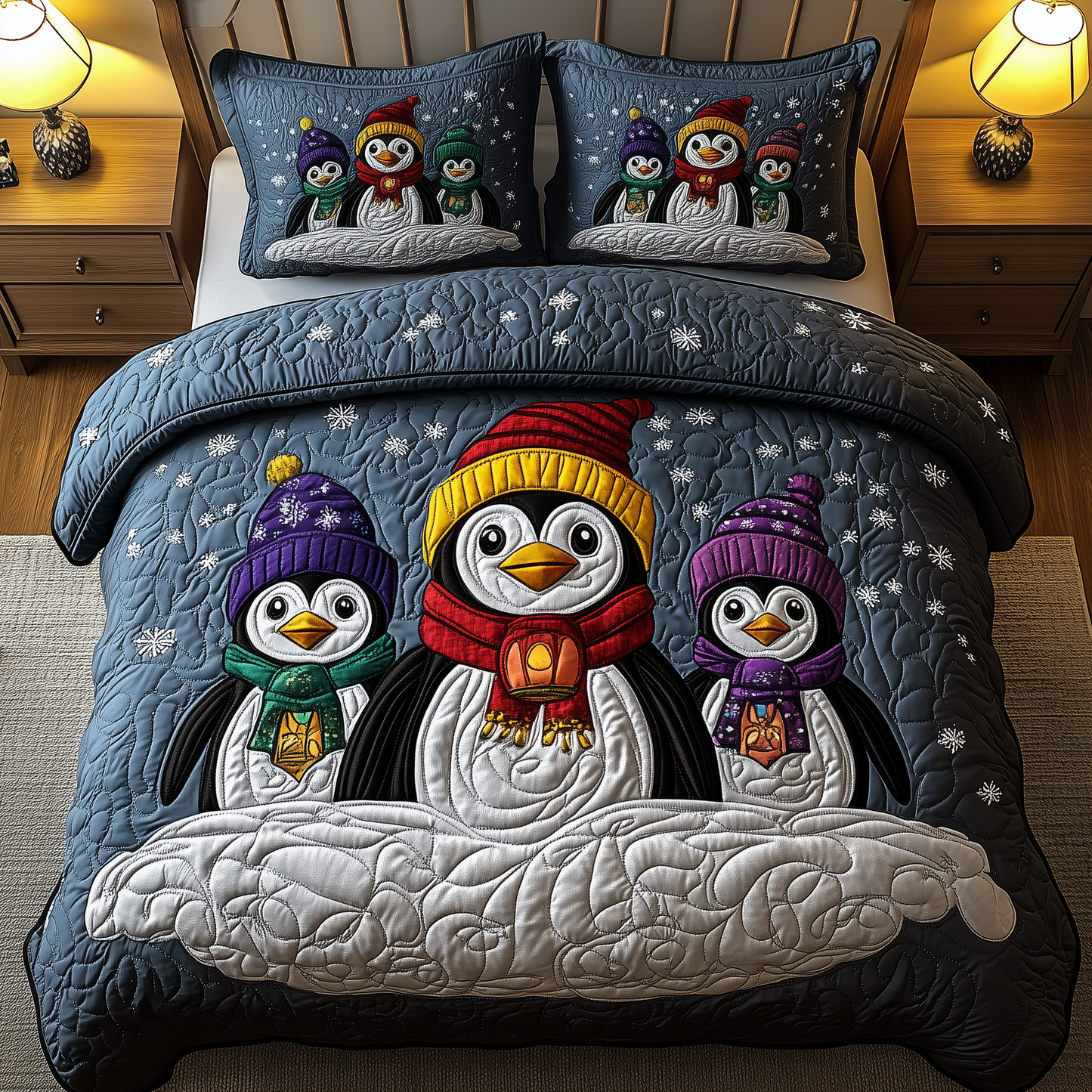 Snowy Penguin Delight 3-Piece Quilted Bedding Set GFTOHD1050