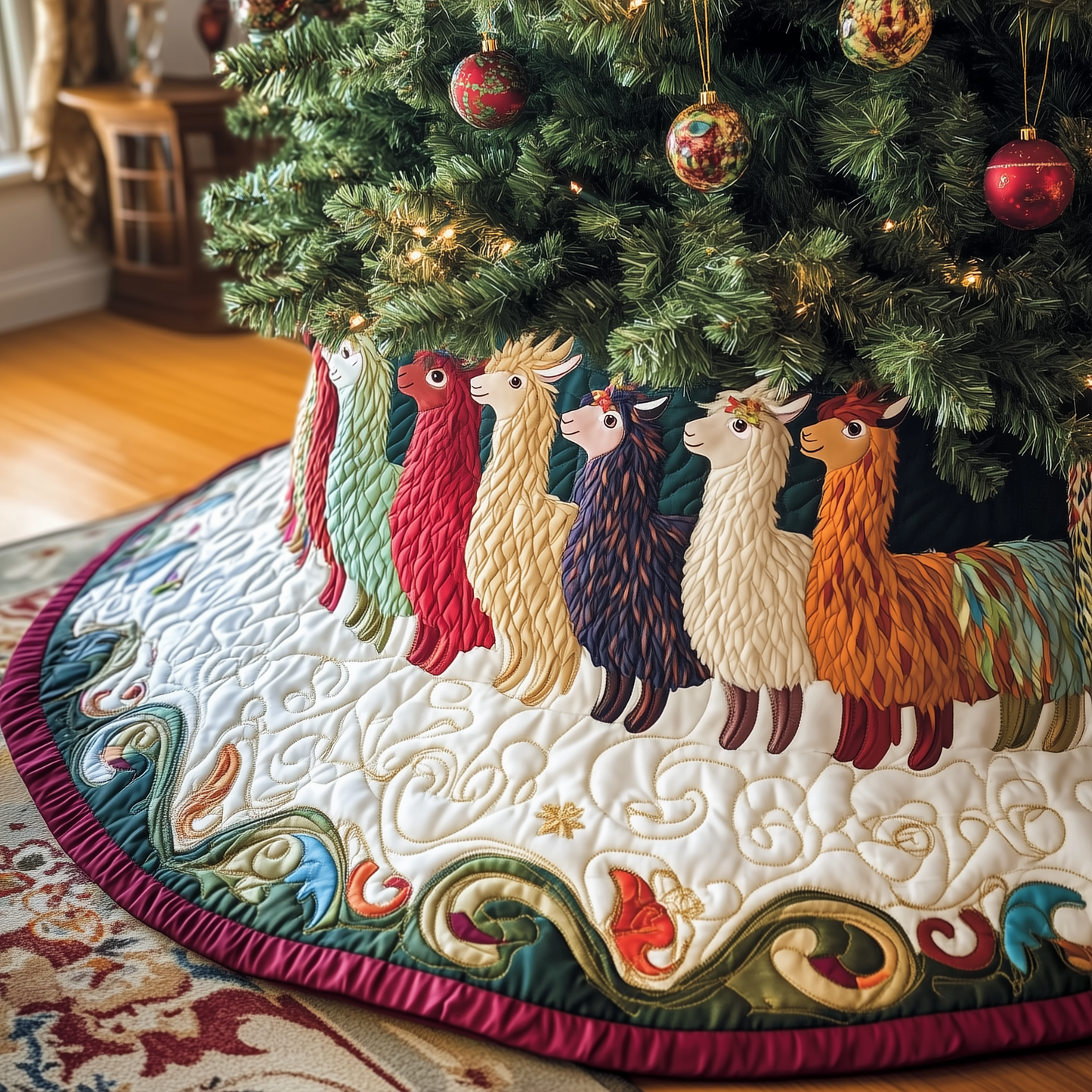 Joyful Alpaca Quilted Tree Skirt GFTOHD1069