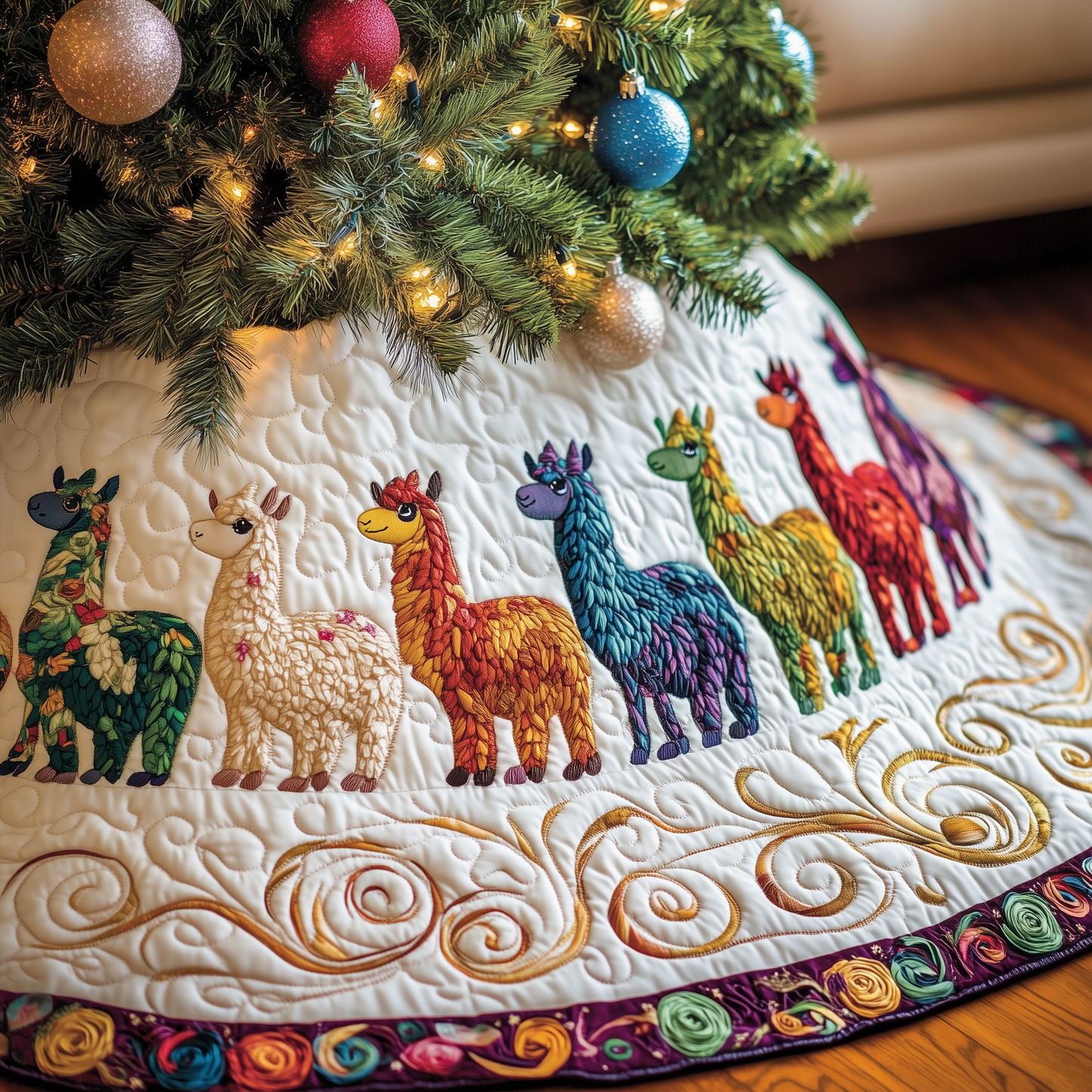 Joyful Alpaca Quilted Tree Skirt GFTOHD1071