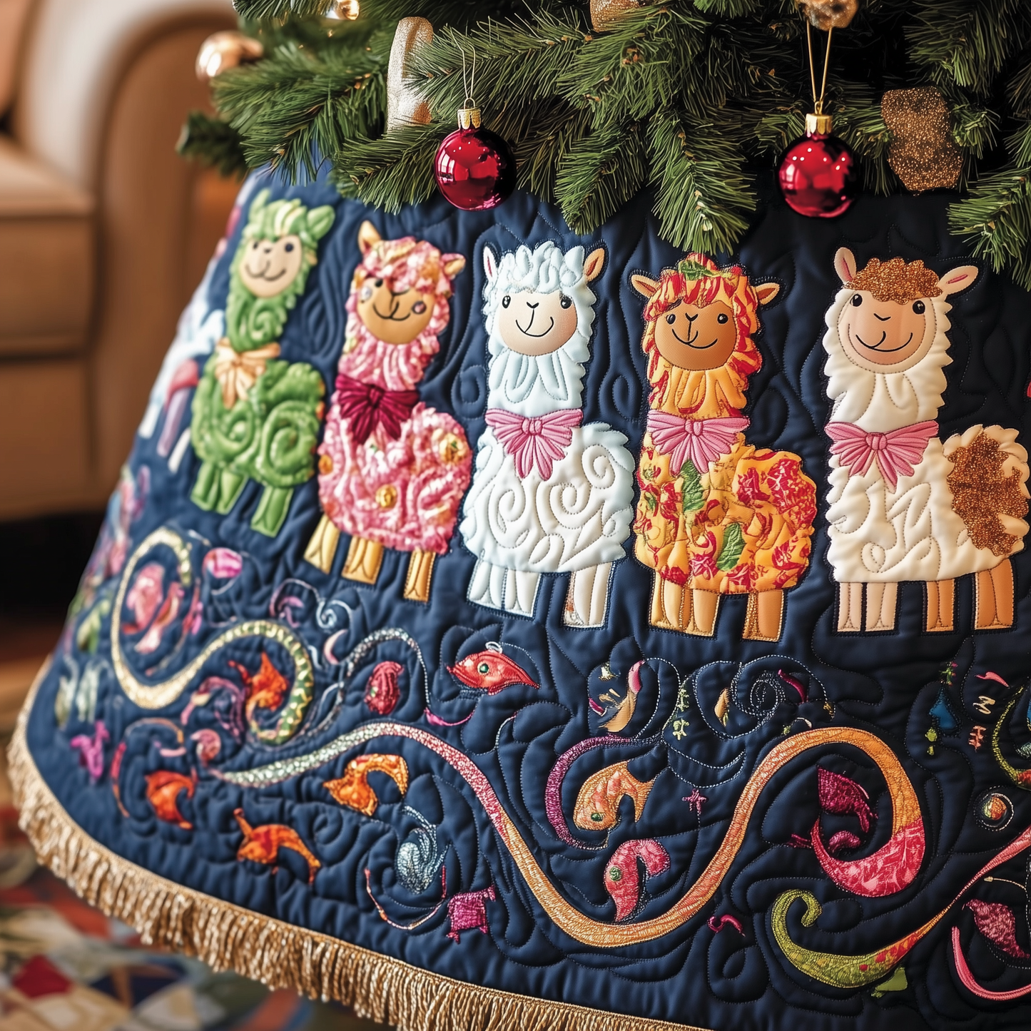 Joyful Alpaca Quilted Tree Skirt GFTOHD1072