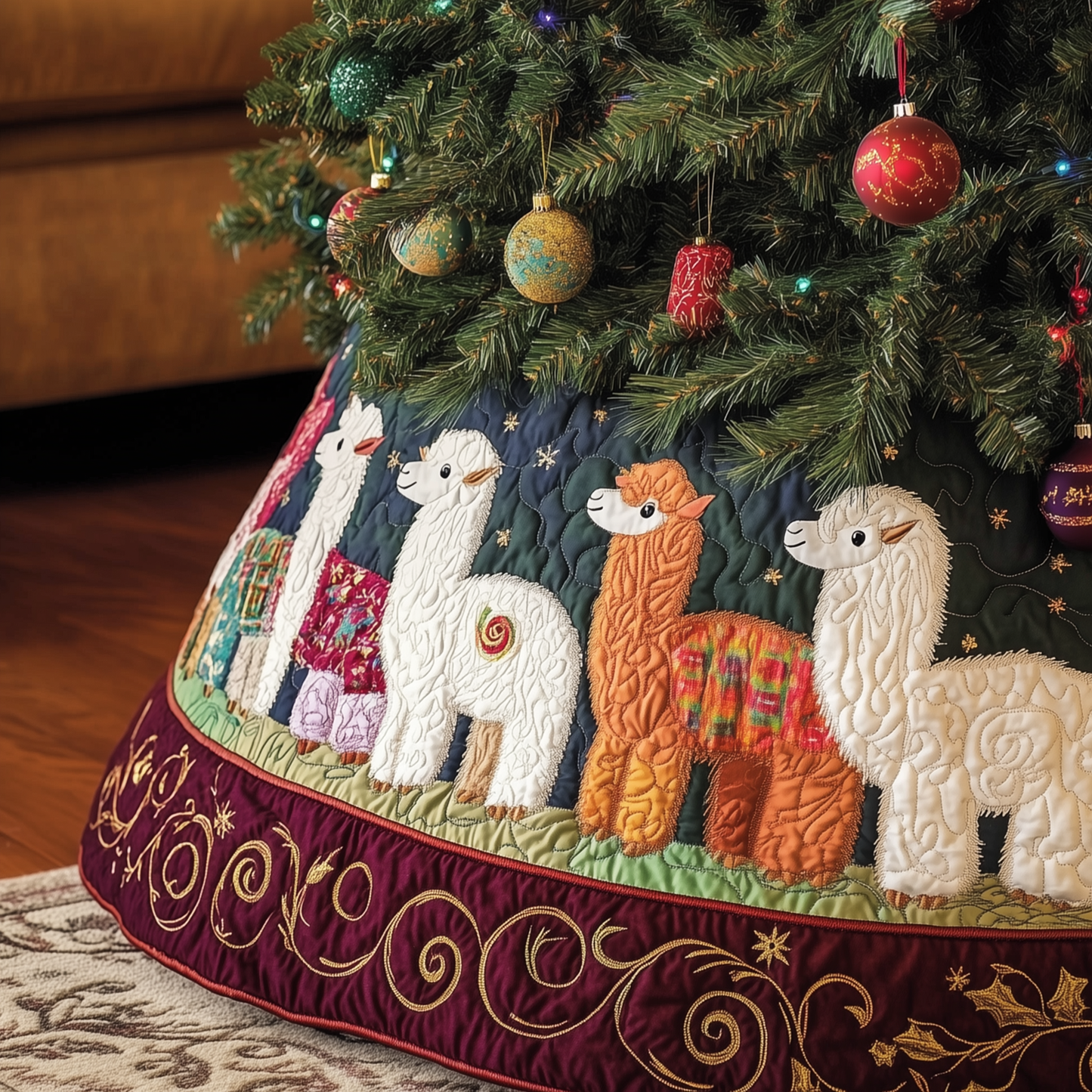 Joyful Alpaca Quilted Tree Skirt GFTOHD1074