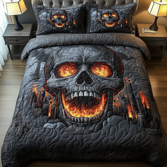 Skull On Fire 3-Piece Quilted Bedding Set GFTOHD1099