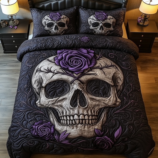 Violet Rose Skull 3-Piece Quilted Bedding Set GFTOHD1101