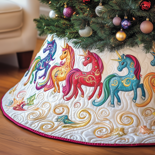 Christmas Joyful Unicorn Quilted Tree Skirt GFTOHD1125