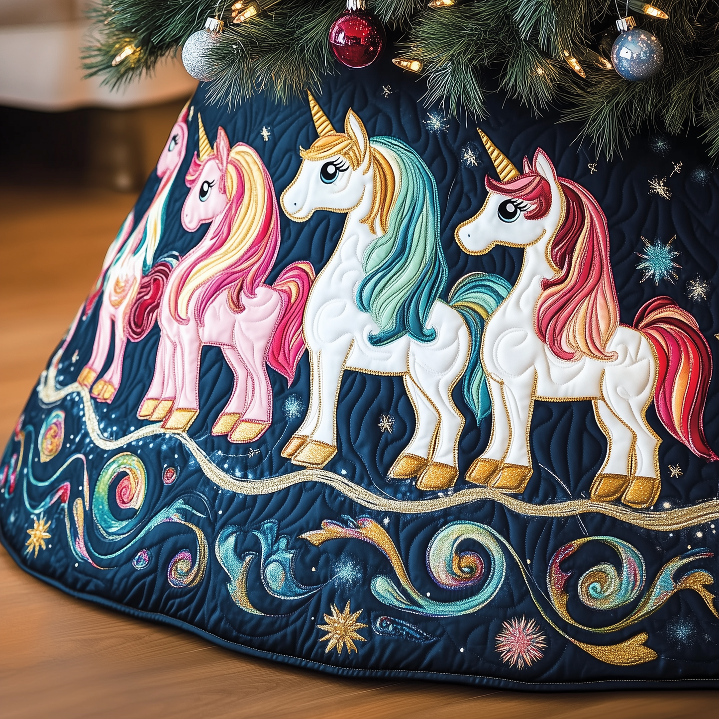 Christmas Joyful Unicorn Quilted Tree Skirt GFTOHD1127