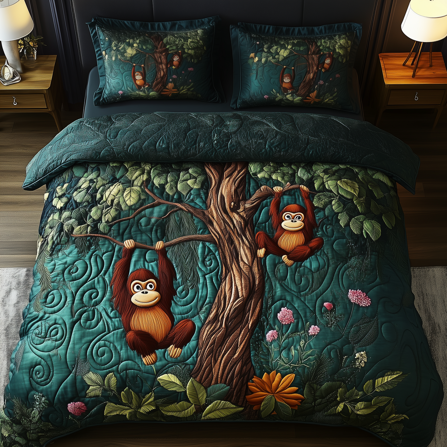 Playful Jungle Monkey 3-Piece Quilted Bedding Set GFTOHD1142