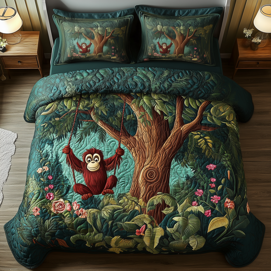 Playful Jungle Monkey 3-Piece Quilted Bedding Set GFTOHD1143