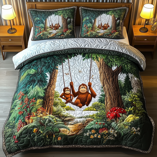 Playful Jungle Monkey 3-Piece Quilted Bedding Set GFTOHD1144