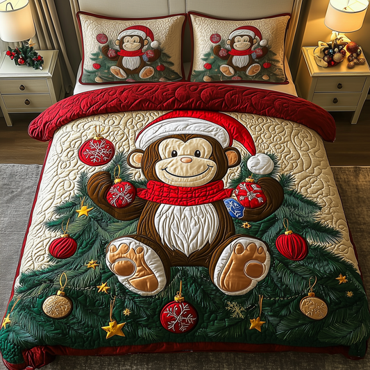 Christmas Joyful  Monkey 3-Piece Quilted Bedding Set GFTOHD1145