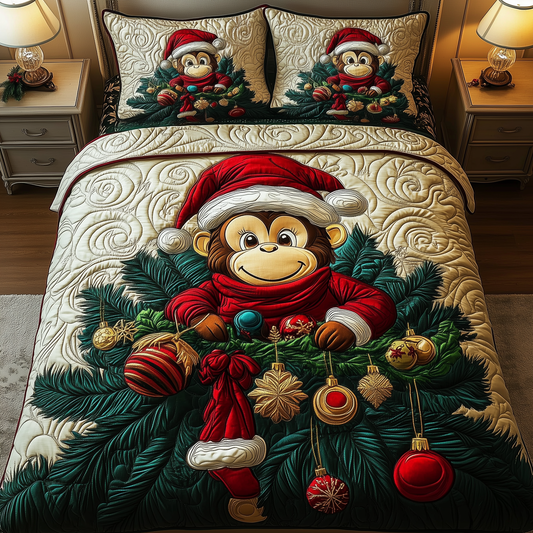 Christmas Joyful  Monkey 3-Piece Quilted Bedding Set GFTOHD1147