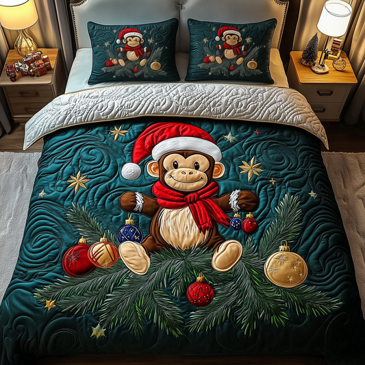 Christmas Joyful  Monkey 3-Piece Quilted Bedding Set GFTOHD1148