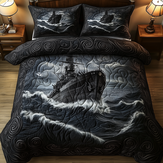 Battle Ship in the Storm 3-Piece Quilted Bedding Set GFTOHD1161