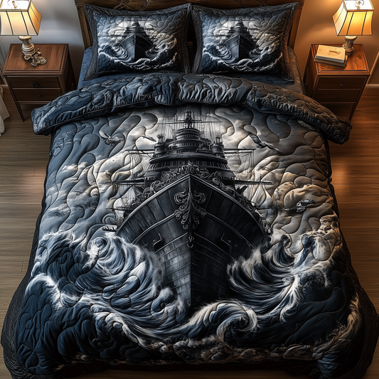 Battle Ship in the Storm 3-Piece Quilted Bedding Set GFTOHD1162