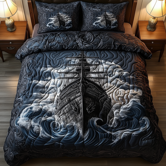 Battle Ship in the Storm 3-Piece Quilted Bedding Set GFTOHD1163