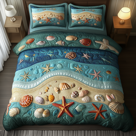 Tropical Seashell Symphony 3-Piece Quilted Bedding Set GFTOHD1185