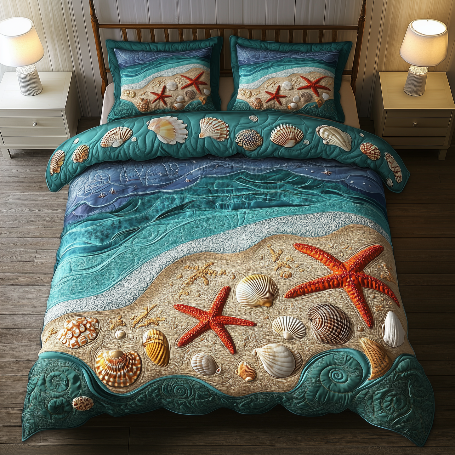 Tropical Seashell Symphony 3-Piece Quilted Bedding Set GFTOHD1186