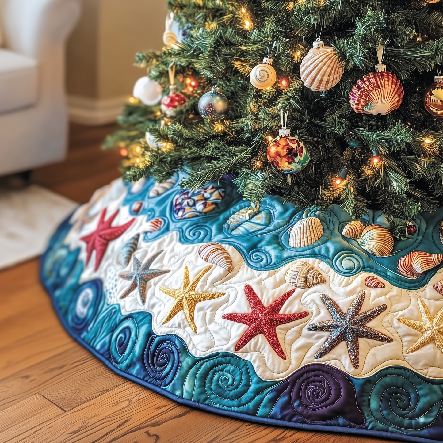 Tropical Seashell Symphony Quilted Tree Skirt GFTOHD1188