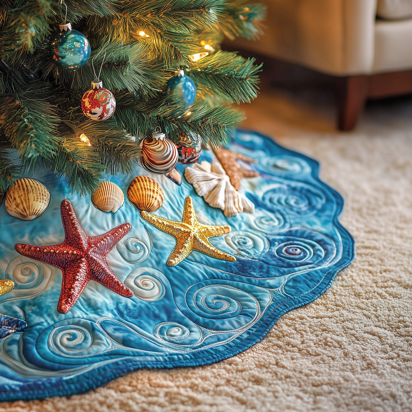 Tropical Seashell Symphony Quilted Tree Skirt GFTOHD1189