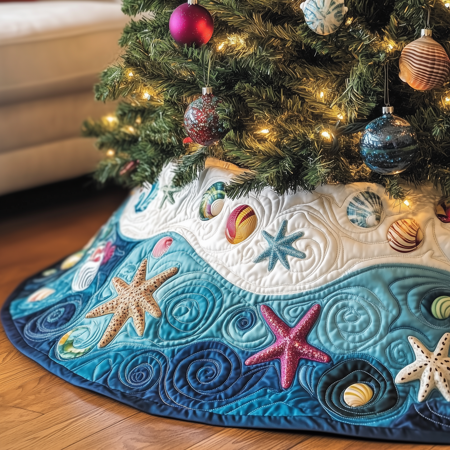 Tropical Seashell Symphony Quilted Tree Skirt GFTOHD1190