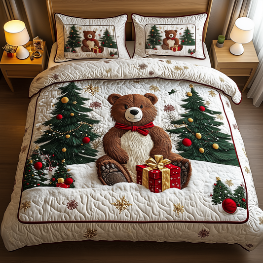 Christmas Joyful Bear 3-Piece Quilted Bedding Set GFTOHD1200