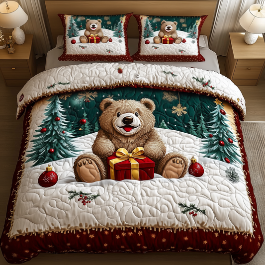 Christmas Joyful Bear 3-Piece Quilted Bedding Set GFTOHD1201