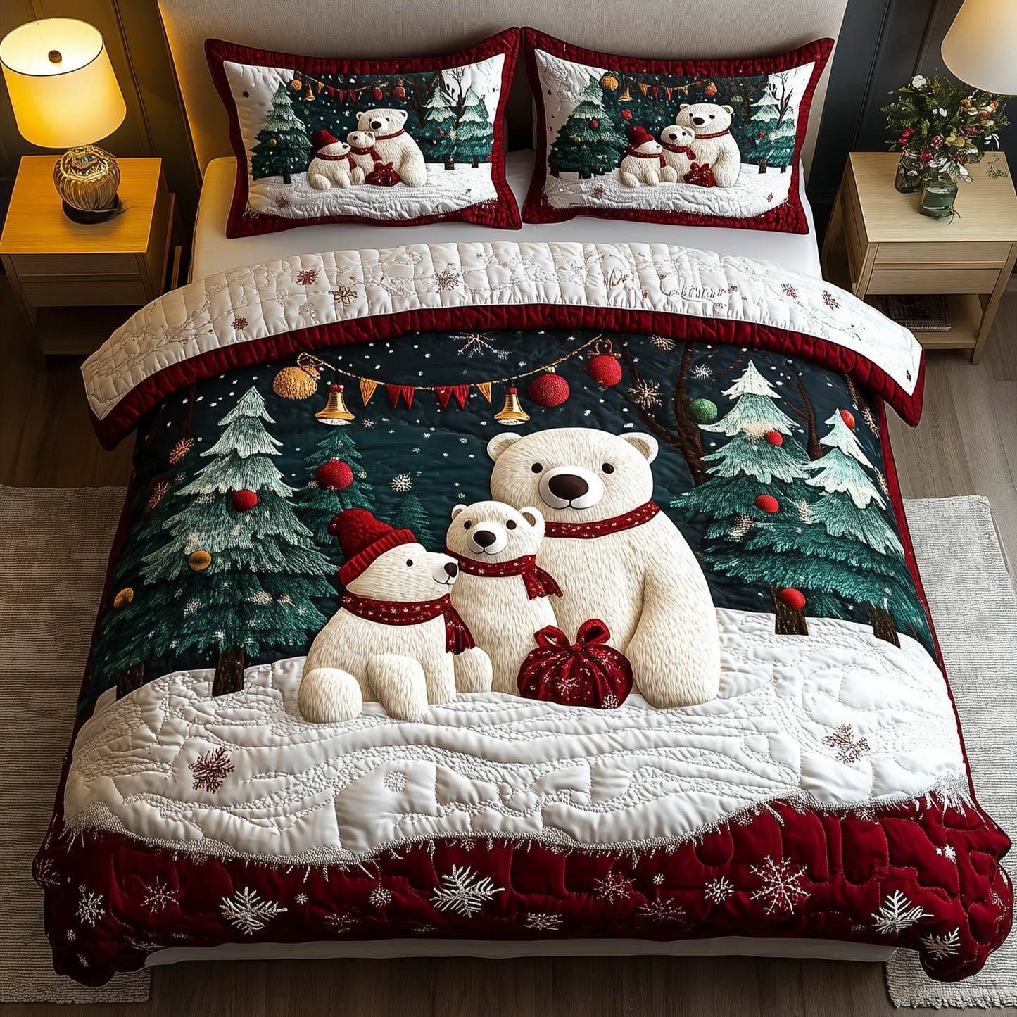 Christmas Joyful Bear 3-Piece Quilted Bedding Set GFTOHD1202