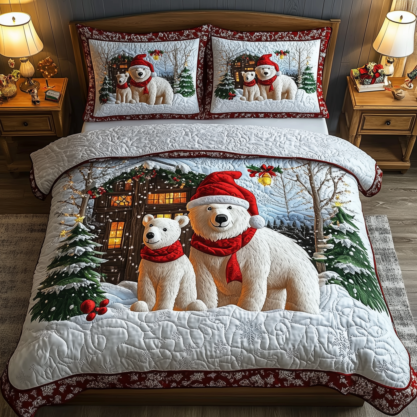 Christmas Joyful Bear 3-Piece Quilted Bedding Set GFTOHD1203