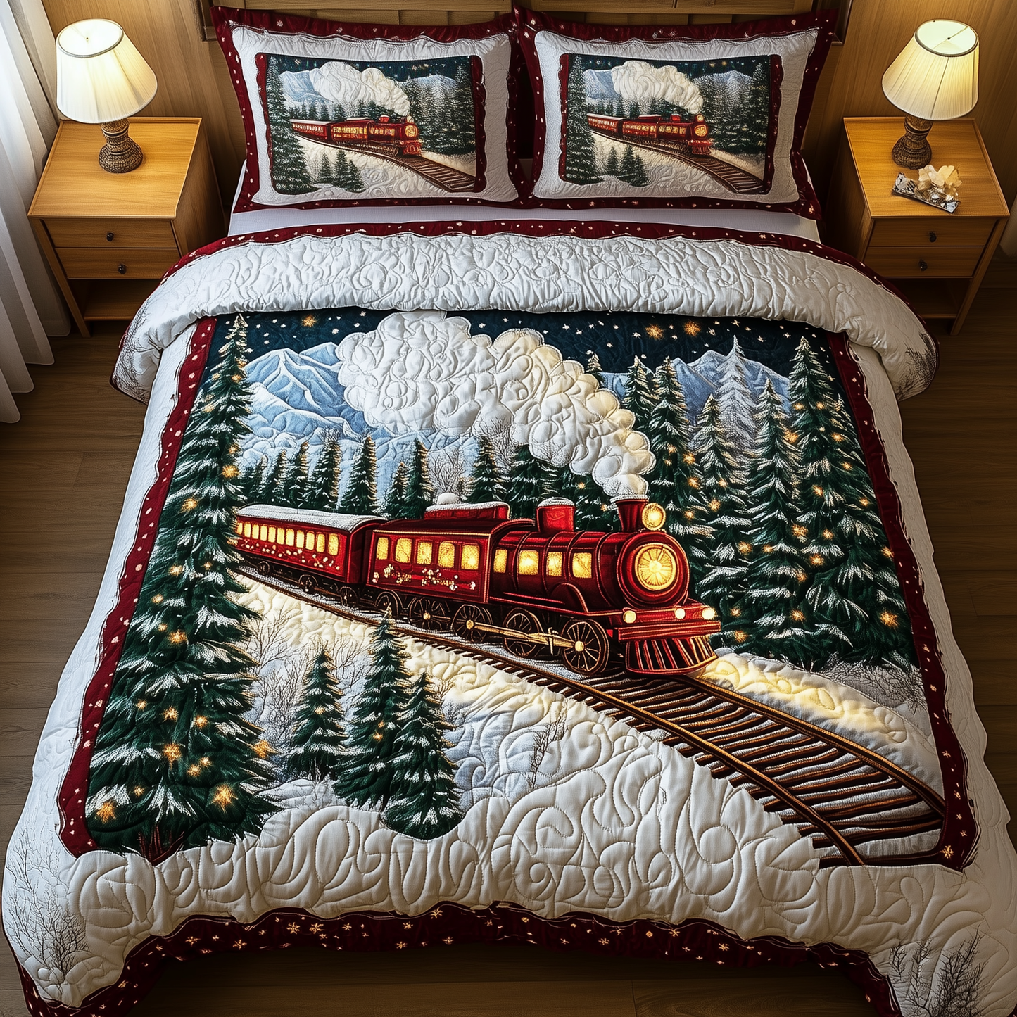 Train To Snowland 3-Piece Quilted Bedding Set GFTOHD1209