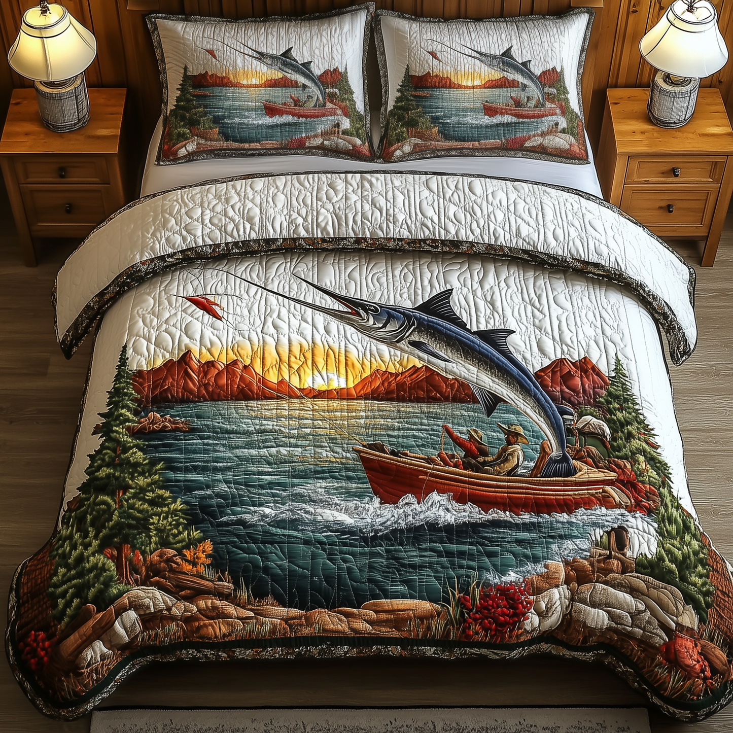 Twilight Fishing 3-Piece Quilted Bedding Set GFTOHD1236