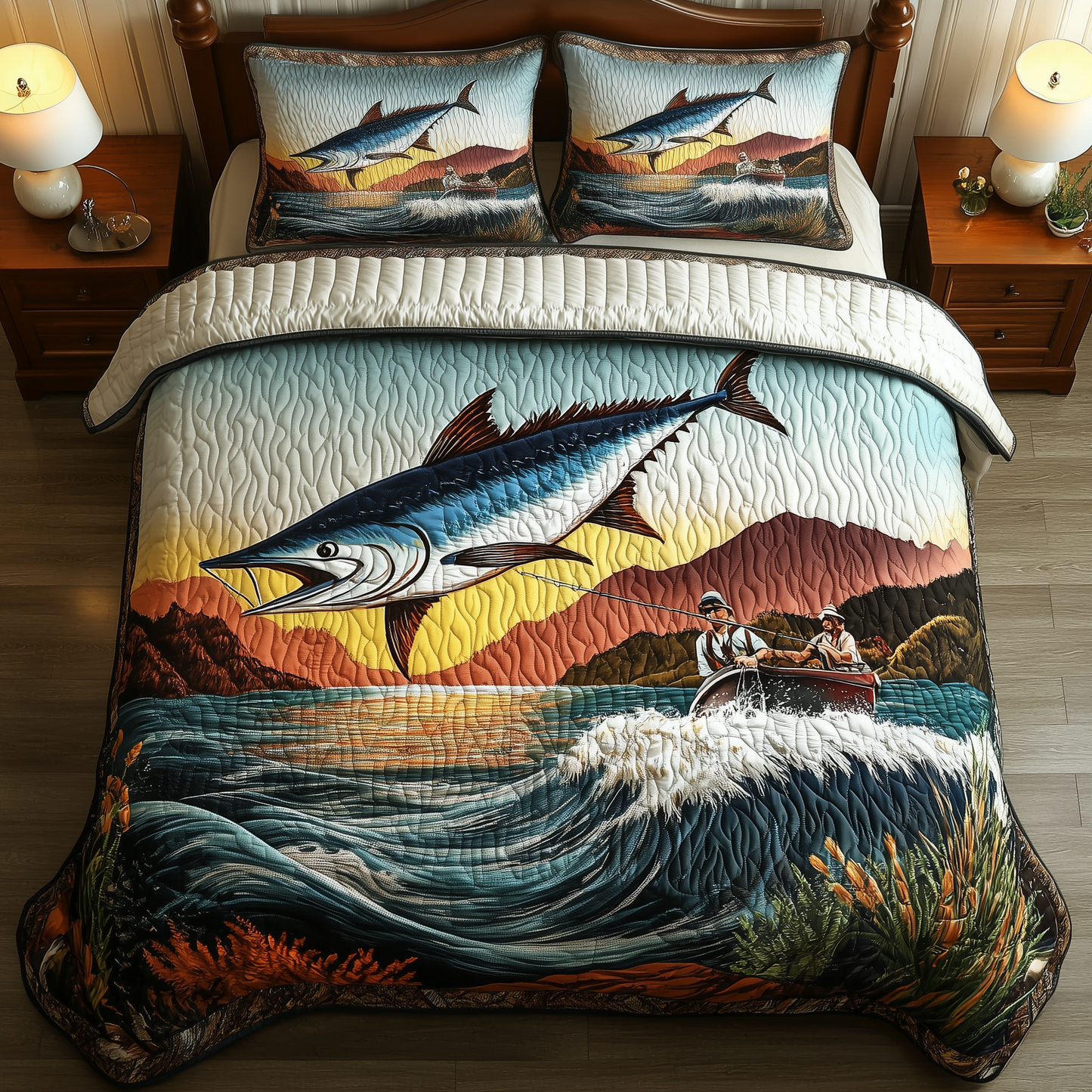 Twilight Fishing 3-Piece Quilted Bedding Set GFTOHD1237