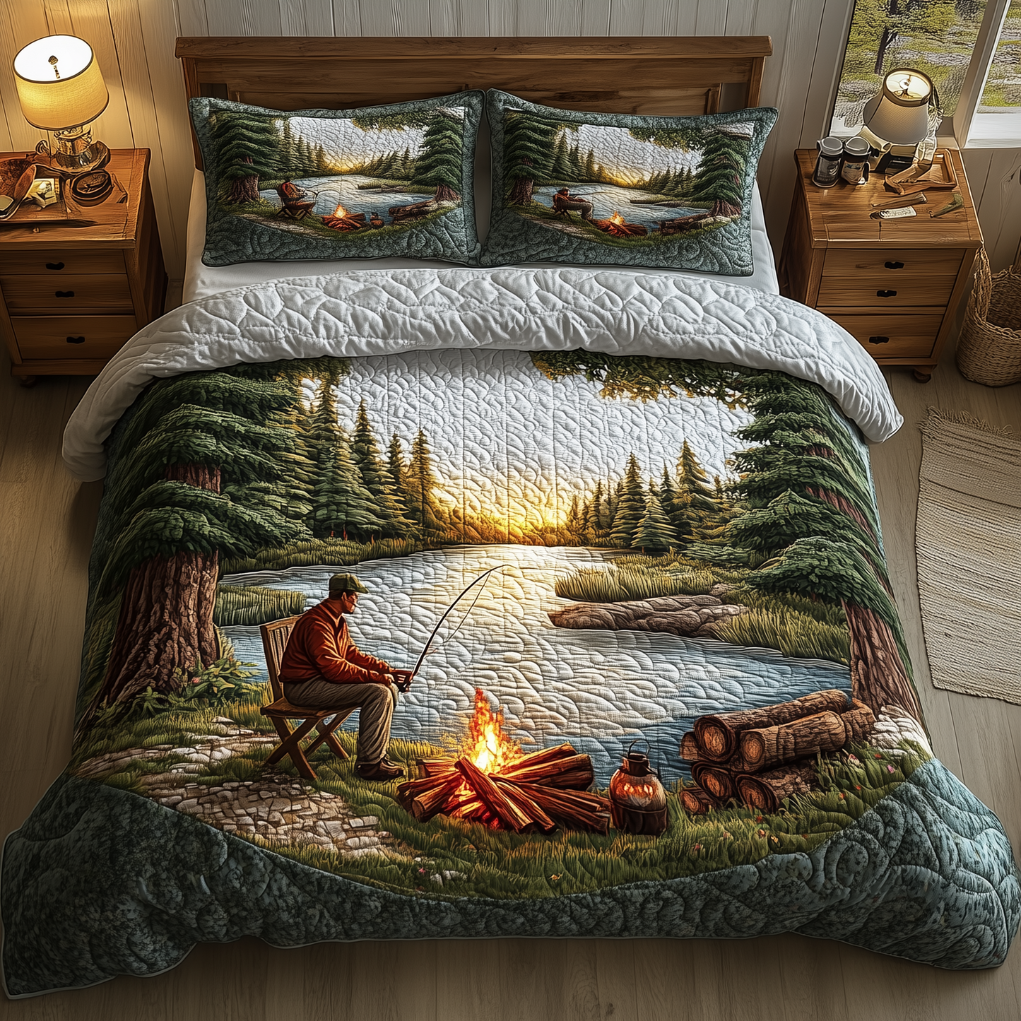 Twilight Fishing 3-Piece Quilted Bedding Set GFTOHD1238