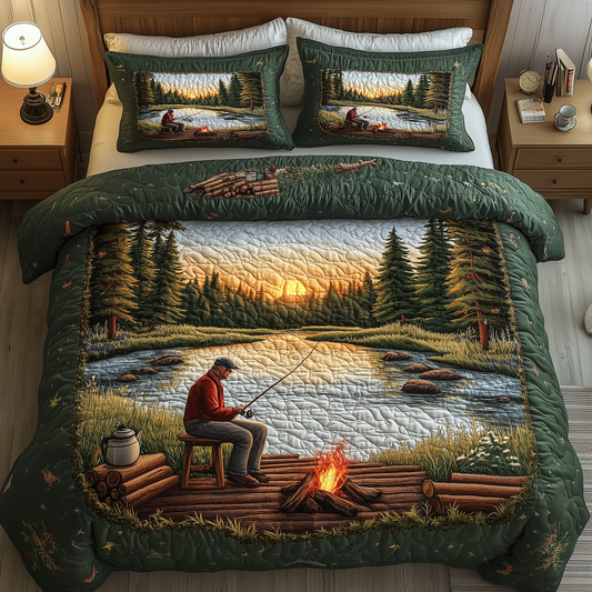 Twilight Fishing 3-Piece Quilted Bedding Set GFTOHD1239