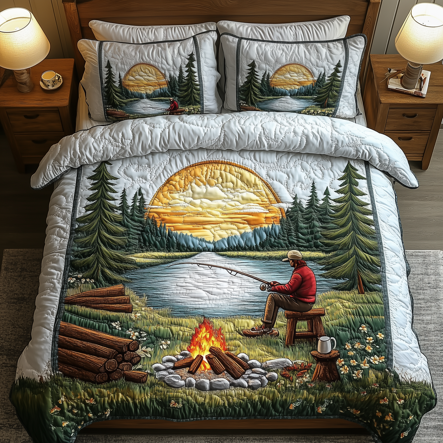 Twilight Fishing 3-Piece Quilted Bedding Set GFTOHD1240