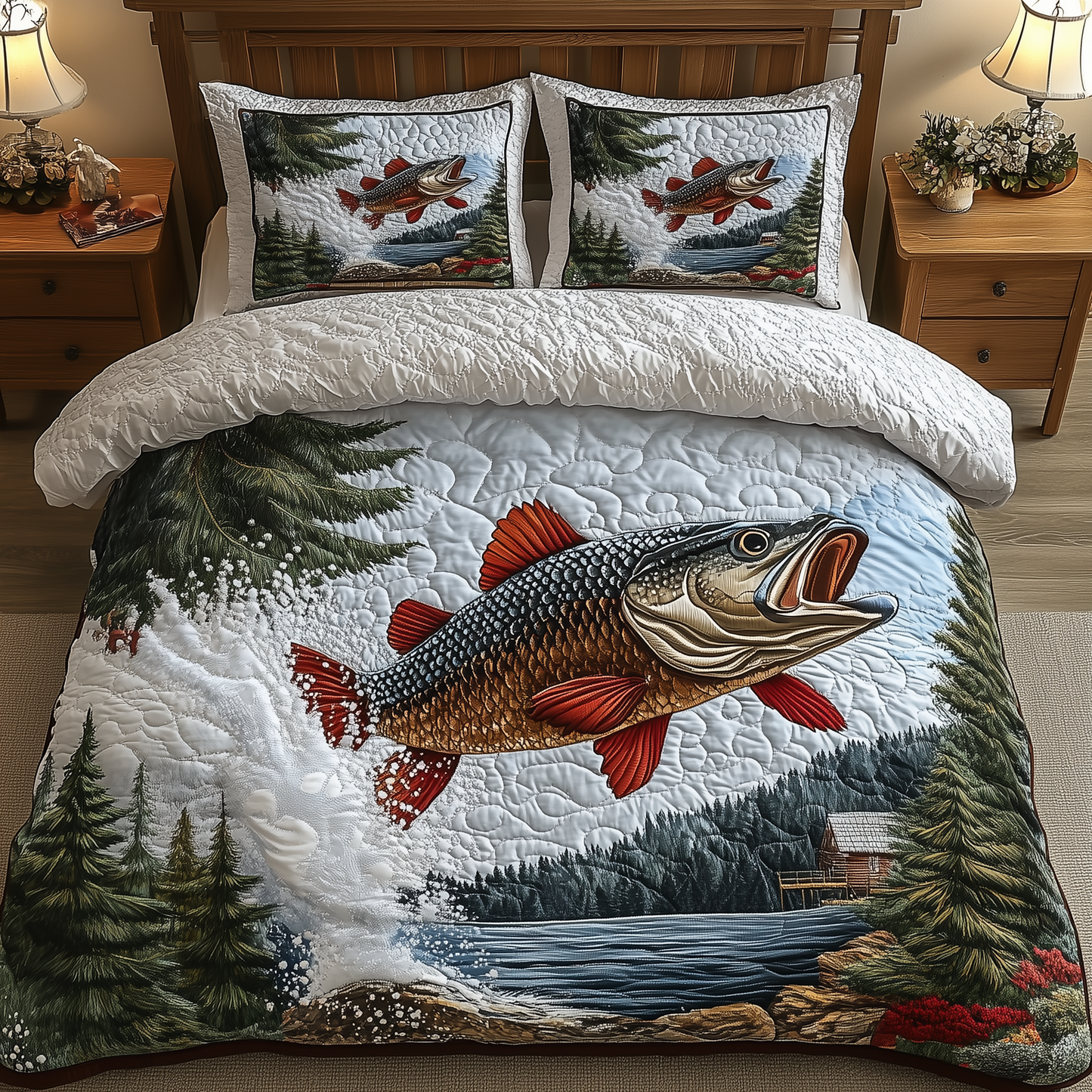 Twilight Fishing 3-Piece Quilted Bedding Set GFTOHD1241