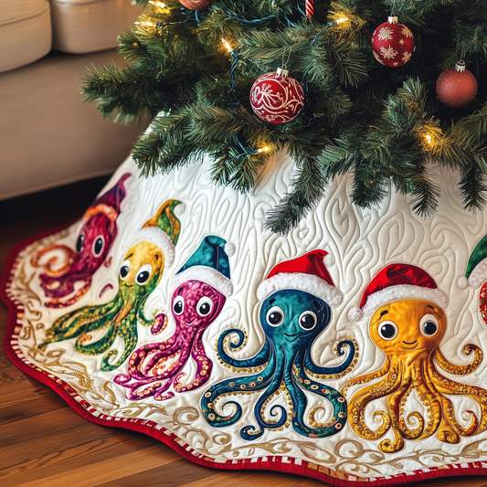 Christmas Joyful Octopus Quilted Tree Skirt GFTOHD1266