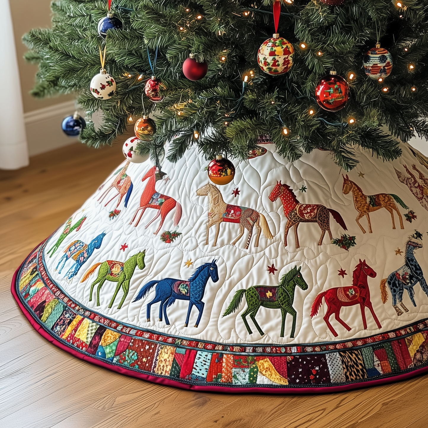 Vibrant Horses Quilted Tree SkirtGFTOHD150