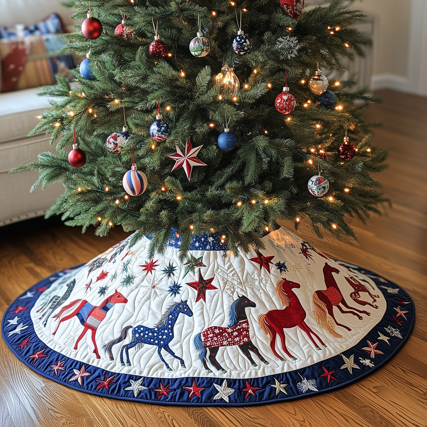 Vibrant Horses Quilted Tree Skirt GFTOHD152