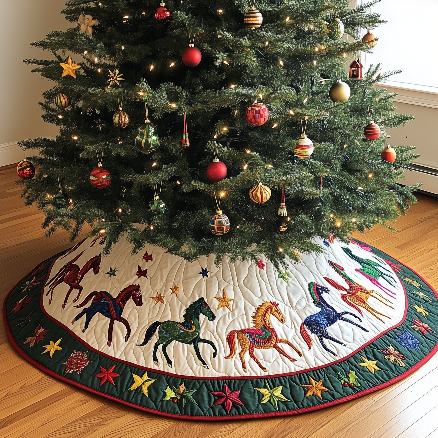 Vibrant Horses Quilted Tree Skirt GFTOHD153