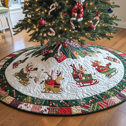 Reindeer Sleds Quilted Tree Skirt GFTOHD206