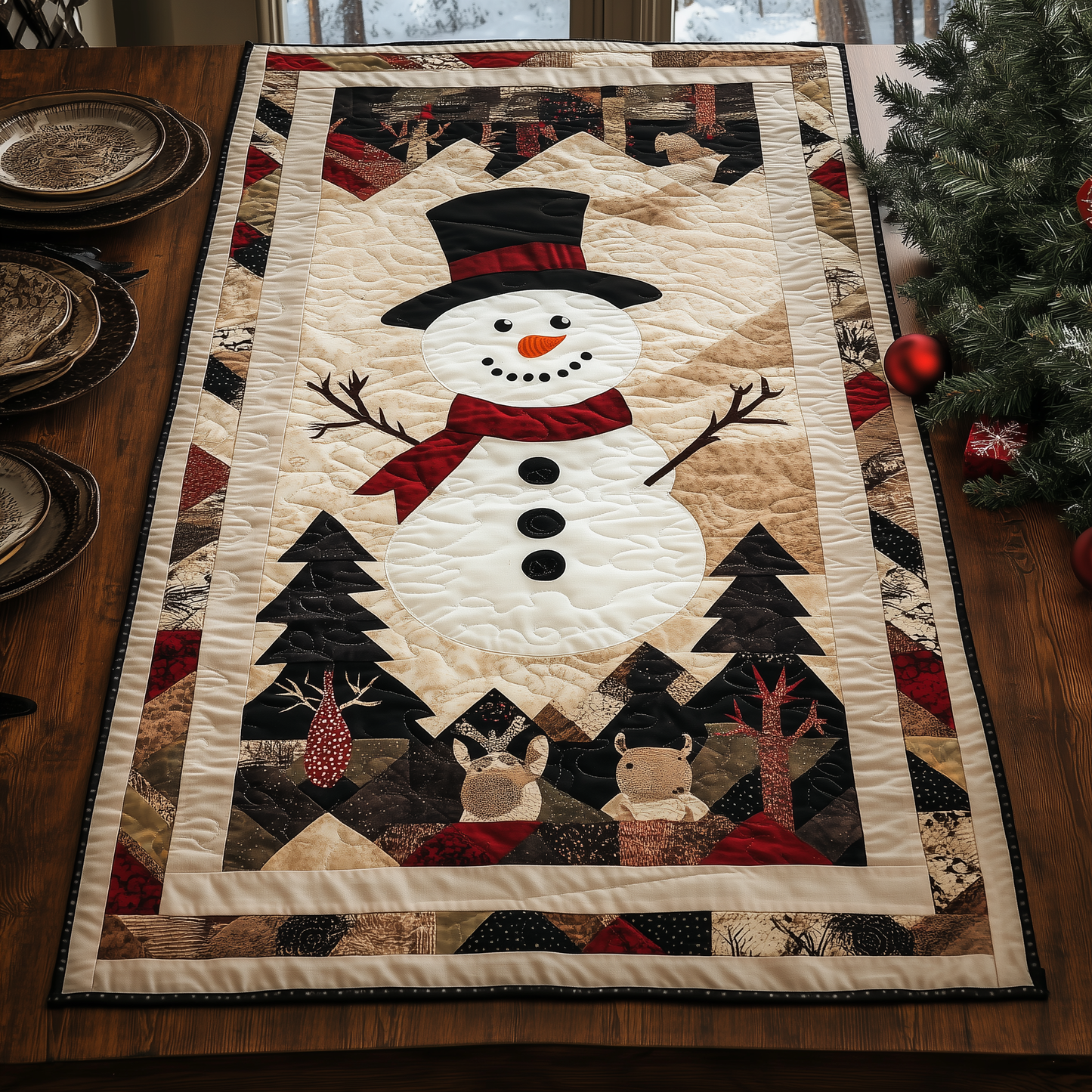 Snowman Christmas Joy Quilted Table Runner GFTOHD234