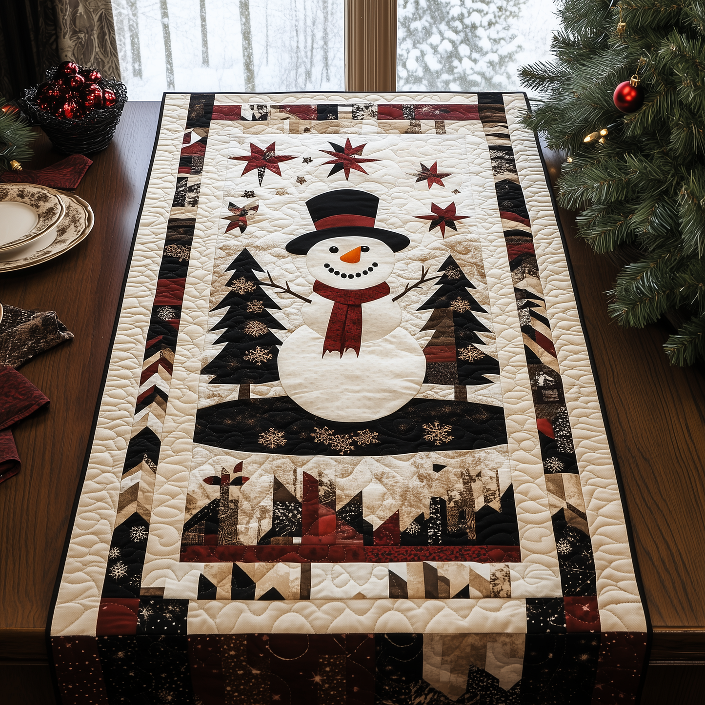 Snowman Christmas Joy Quilted Table Runner GFTOHD235