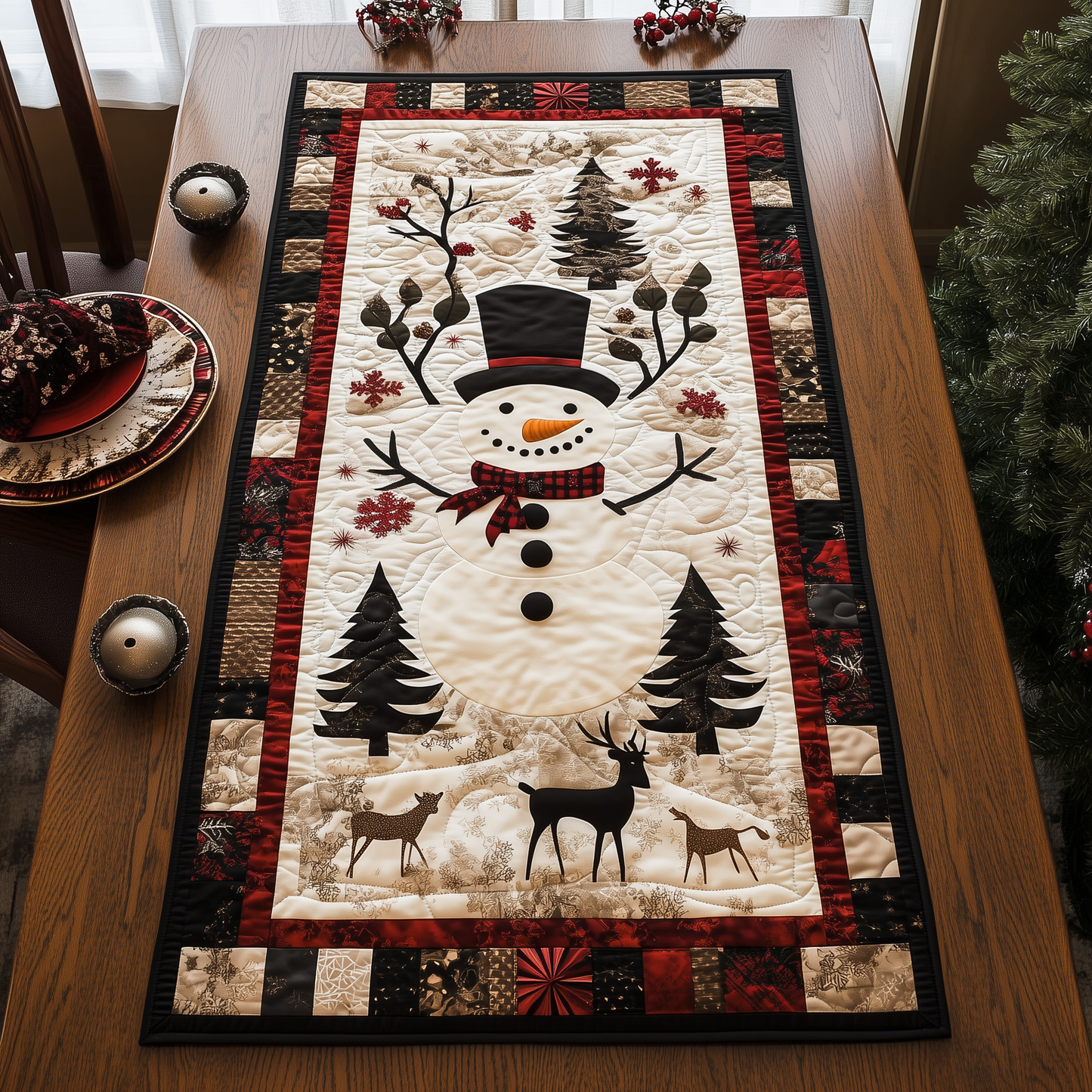 Snowman Christmas Joy Quilted Table Runner GFTOHD236