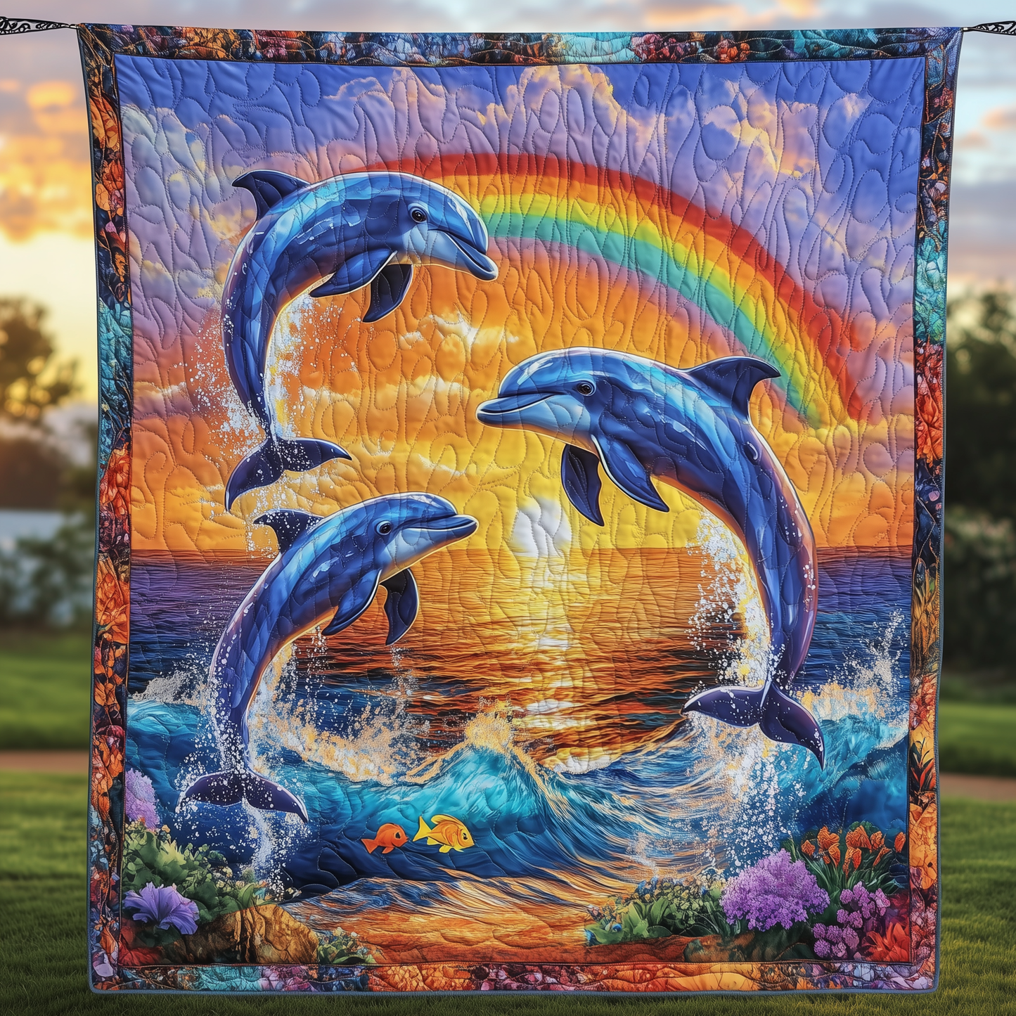 Vibrant Dolphin Joy Quilted Blanket GFTOHD264