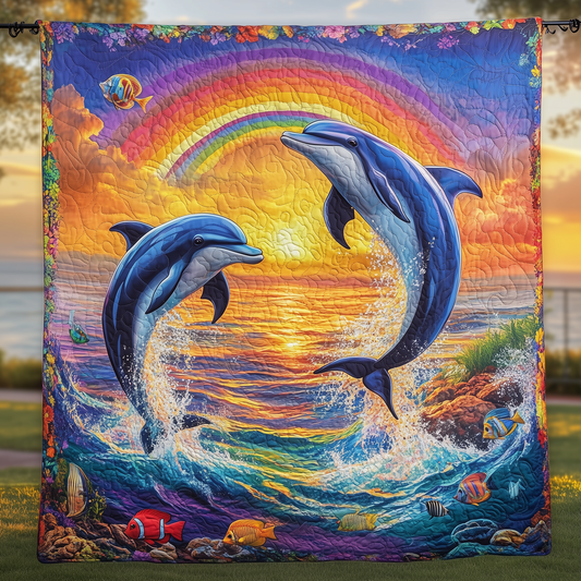 Vibrant Dolphin Joy Quilted Blanket GFTOHD267