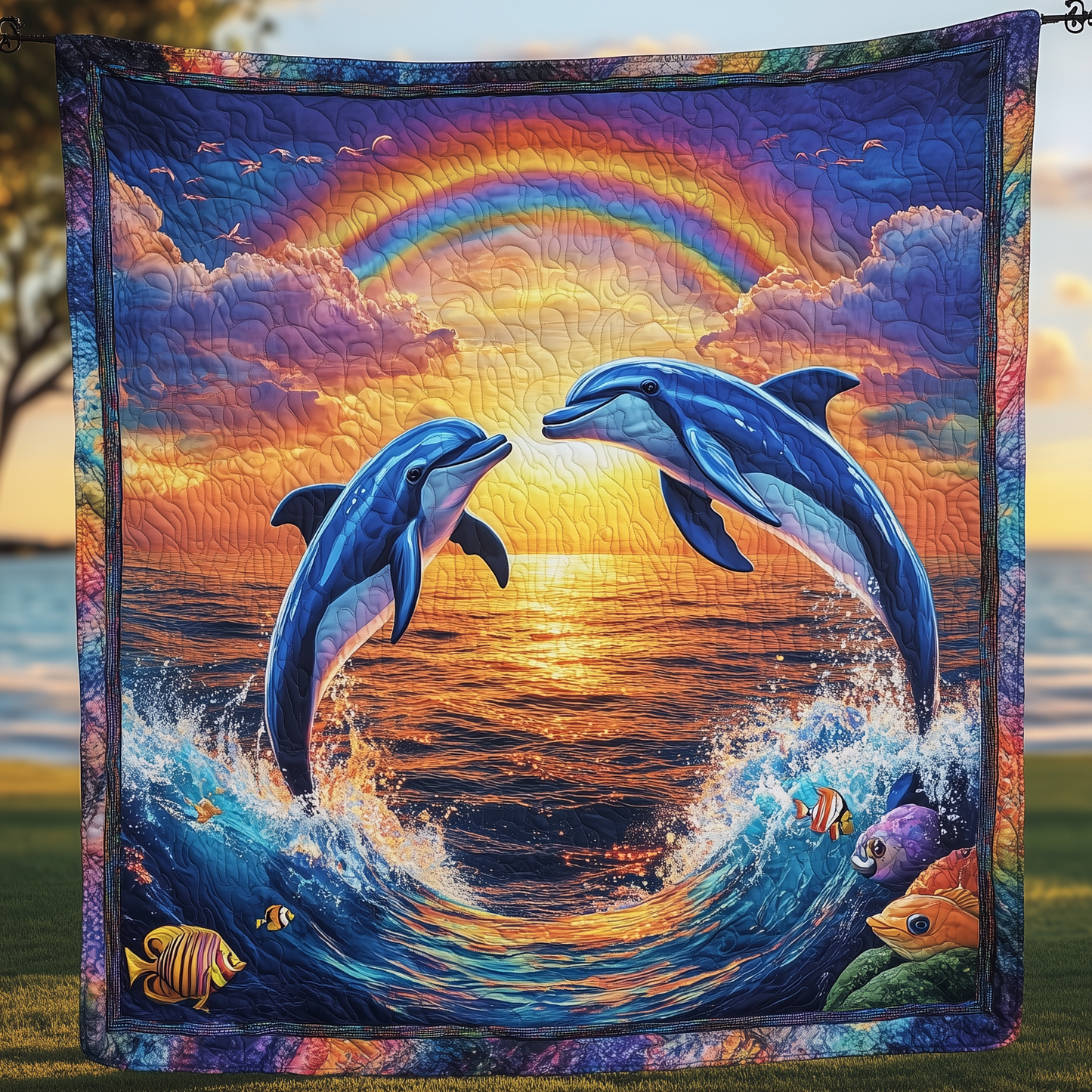 Vibrant Dolphin Joy Quilted Blanket GFTOHD269