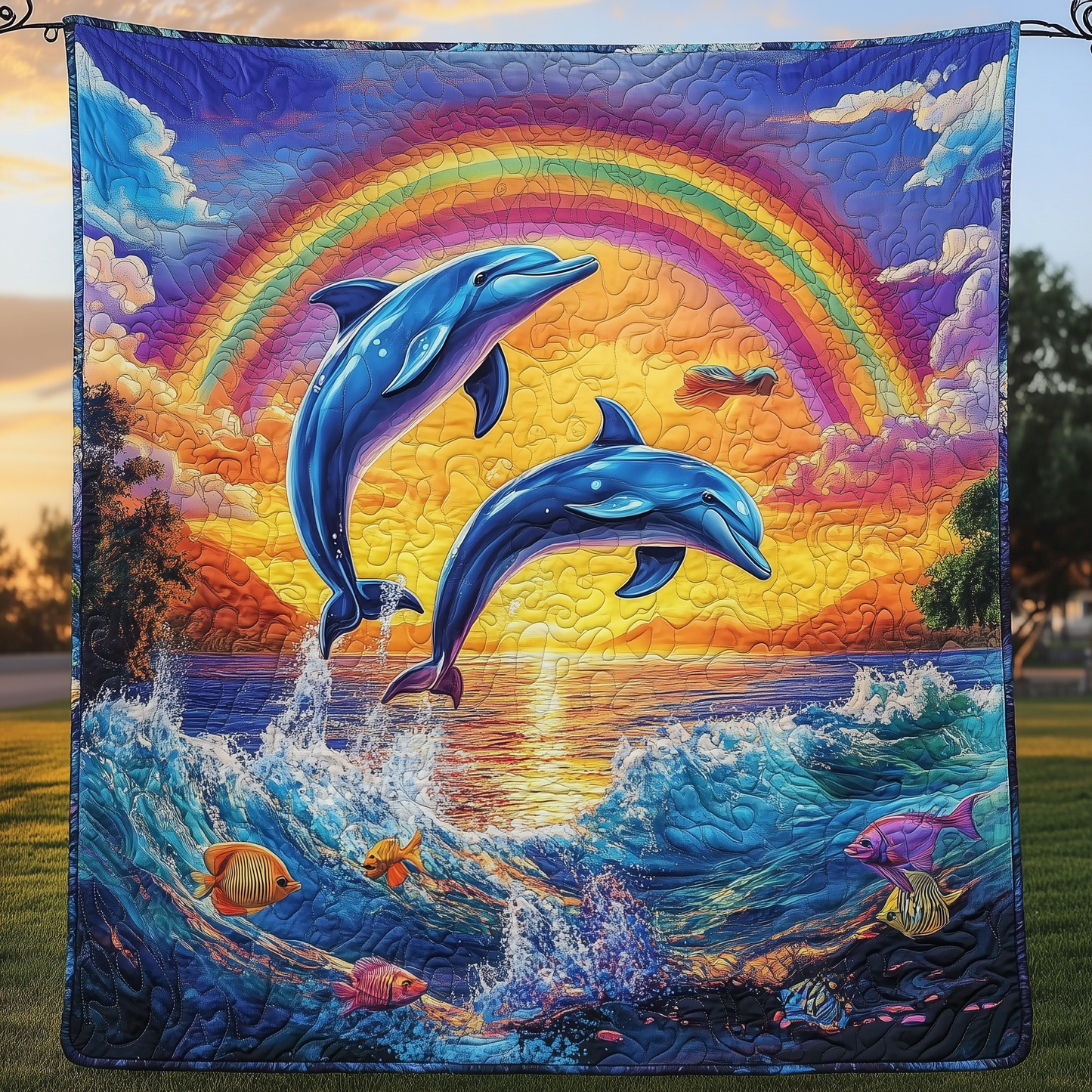 Vibrant Dolphin Joy Quilted Blanket GFTOHD271