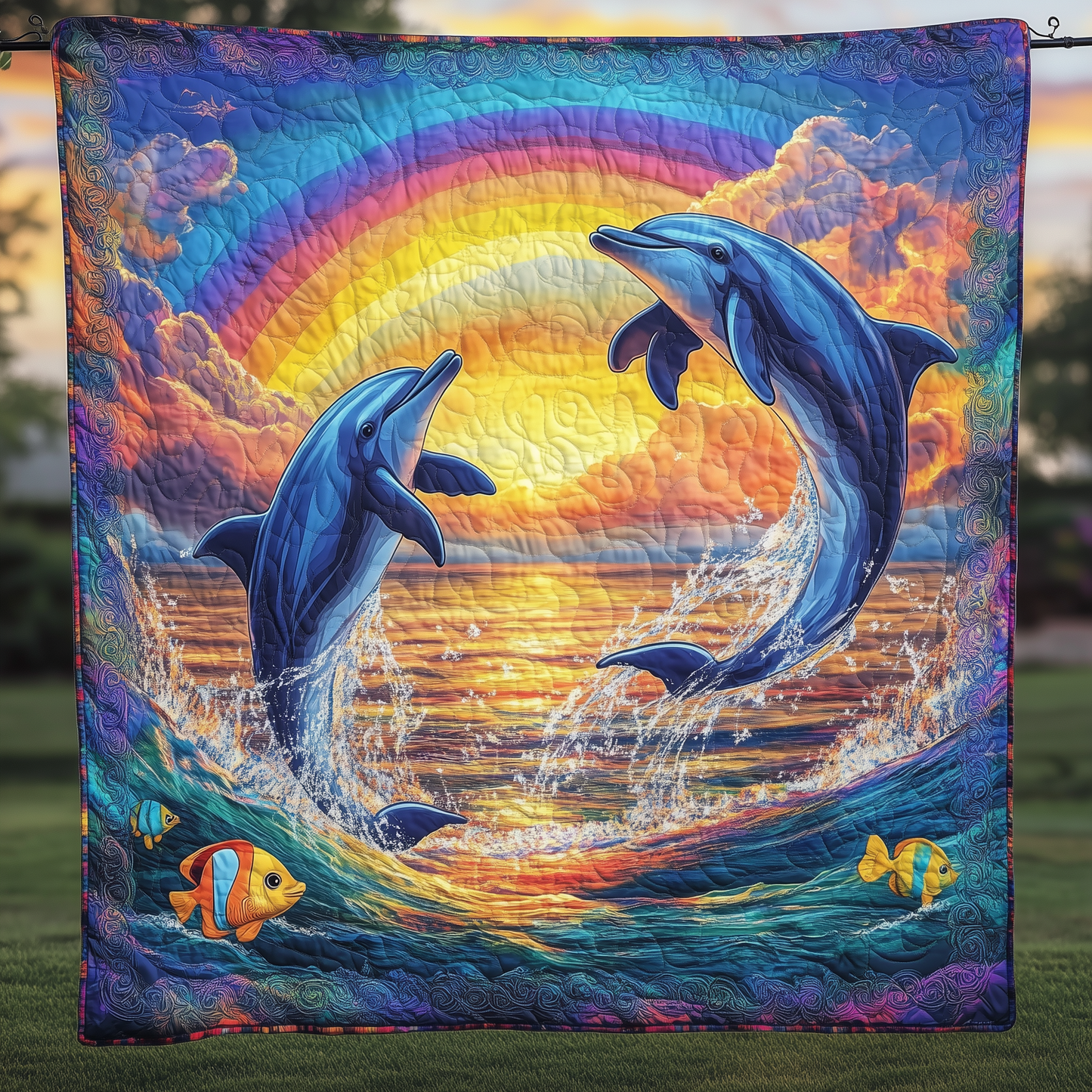 Vibrant Dolphin Joy Quilted Blanket GFTOHD274