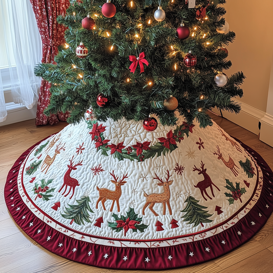 Holiday Reindeer Quilted Tree Skirt GFTOHD289