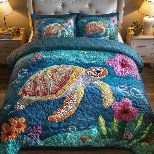 Ocean Turtle 3 - Piece Quilted Bedding Set GFTOHD346